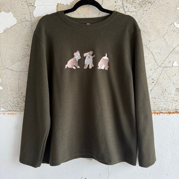 Christopher & Banks Tops - Vintage Waffle Knit Top Embroidered Dogs Thermal 90s Long Sleeve Shirt Womens‎ L